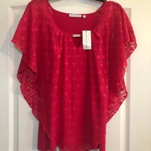 Hot pink flutter sleeve blouse with lining XL